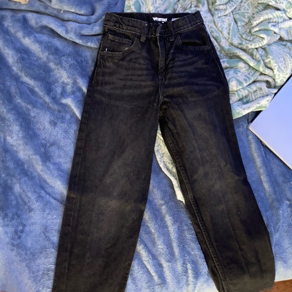 Black, straight cut, wrangler jeans